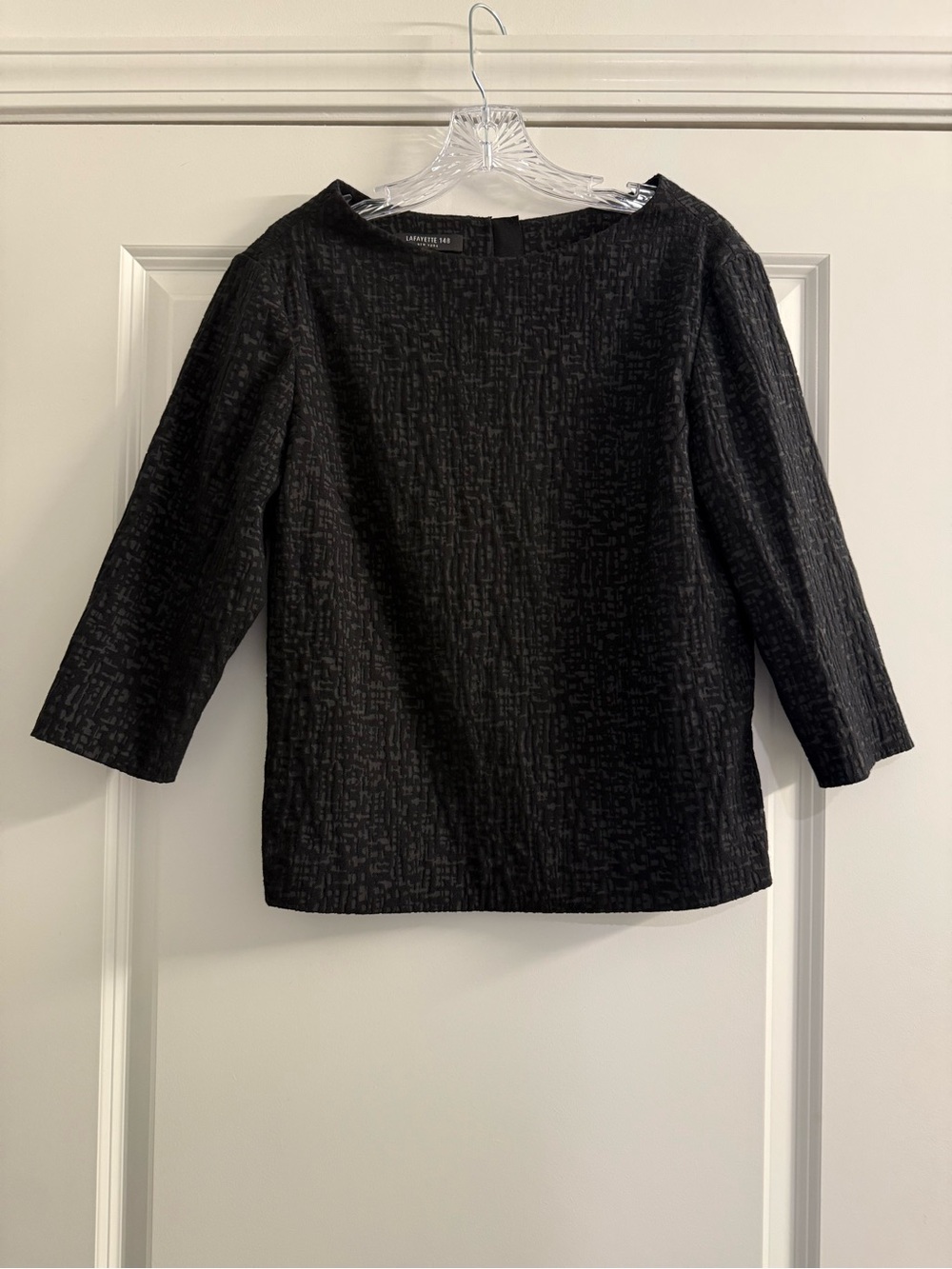 Lafayette 148 New York Textured Three-Quarter Sleeve Boatneck Top Size 10